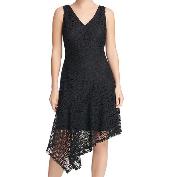 Donna Karan Dresses & Skirts - Donna Karan New York Sleeveless Asymmetrical Floral Lace Dress Black Cocktail 14